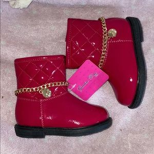 Pink patent leather baby boots